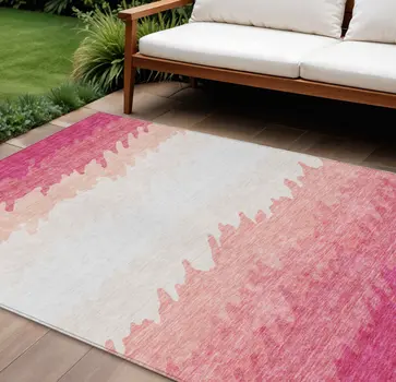 9' X 12' Blush Pink And Ivory Striped Washable Indoor Outdoor Area Rug