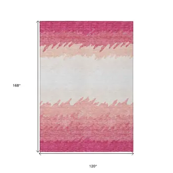 10' X 14' Blush Pink And Ivory Striped Washable Indoor Outdoor Area Rug