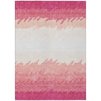 10' X 14' Blush Pink And Ivory Striped Washable Indoor Outdoor Area Rug