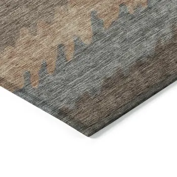 3' X 5' Chocolate Gray And Green Striped Washable Indoor Outdoor Area Rug