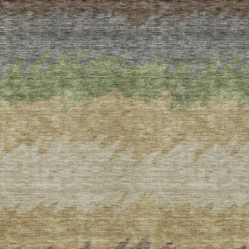 3' X 5' Chocolate Gray And Green Striped Washable Indoor Outdoor Area Rug
