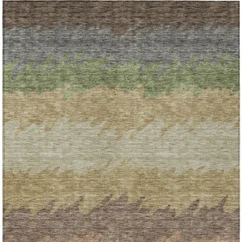 8' X 10' Chocolate Gray And Green Striped Washable Indoor Outdoor Area Rug
