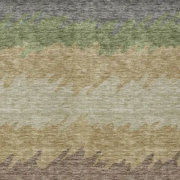 8' X 10' Chocolate Gray And Green Striped Washable Indoor Outdoor Area Rug