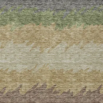 9' X 12' Chocolate Gray And Green Striped Washable Indoor Outdoor Area Rug