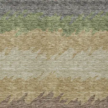 10' X 14' Chocolate Gray And Green Striped Washable Indoor Outdoor Area Rug