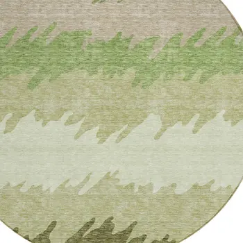 8' Beige And Olive Green Round Striped Washable Indoor Outdoor Area Rug