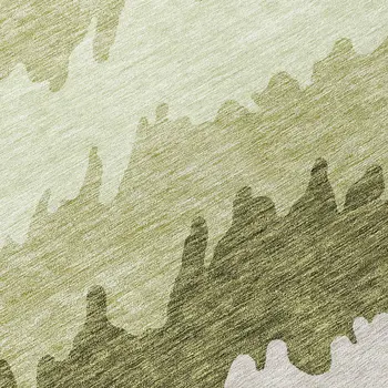 8' Beige And Olive Green Round Striped Washable Indoor Outdoor Area Rug