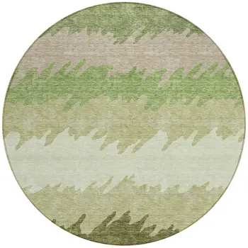 8' Beige And Olive Green Round Striped Washable Indoor Outdoor Area Rug