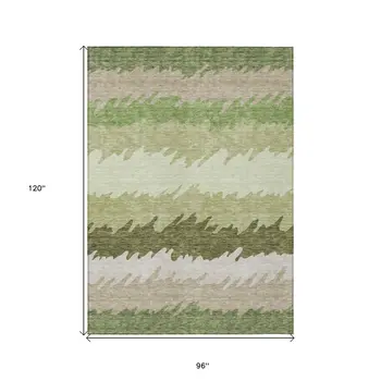 8' X 10' Beige And Olive Green Striped Washable Indoor Outdoor Area Rug