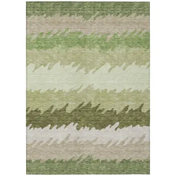 8' X 10' Beige And Olive Green Striped Washable Indoor Outdoor Area Rug