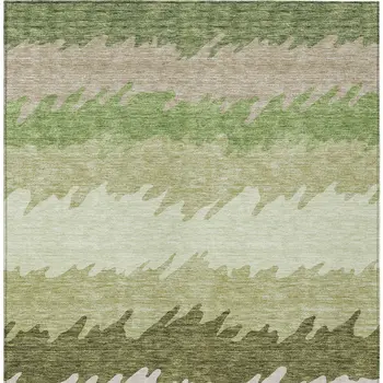 9' X 12' Beige And Olive Green Striped Washable Indoor Outdoor Area Rug