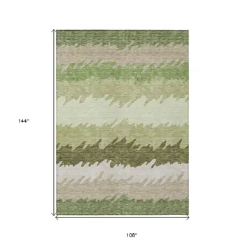 9' X 12' Beige And Olive Green Striped Washable Indoor Outdoor Area Rug
