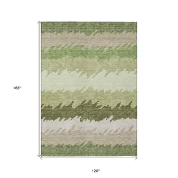 10' X 14' Beige And Olive Green Striped Washable Indoor Outdoor Area Rug