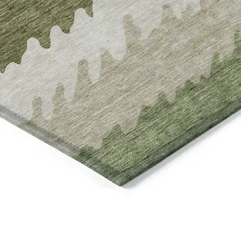 10' X 14' Beige And Olive Green Striped Washable Indoor Outdoor Area Rug