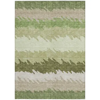 10' X 14' Beige And Olive Green Striped Washable Indoor Outdoor Area Rug