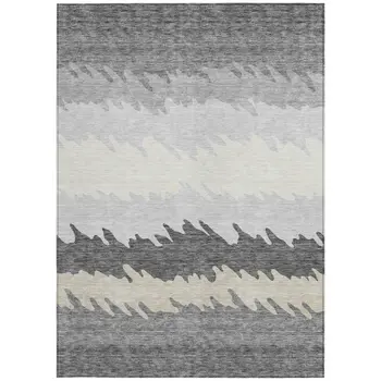 9' X 12' Gray Silver And Charcoal Striped Washable Indoor Outdoor Area Rug