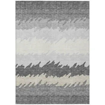 9' X 12' Gray Silver And Charcoal Striped Washable Indoor Outdoor Area Rug