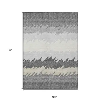 10' X 14' Gray Silver And Charcoal Striped Washable Indoor Outdoor Area Rug