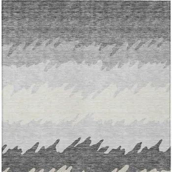 10' X 14' Gray Silver And Charcoal Striped Washable Indoor Outdoor Area Rug