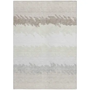 3' X 5' Ivory Beige And Taupe Striped Washable Indoor Outdoor Area Rug
