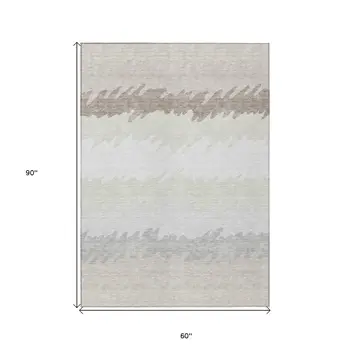 5' X 8' Ivory Beige And Taupe Striped Washable Indoor Outdoor Area Rug