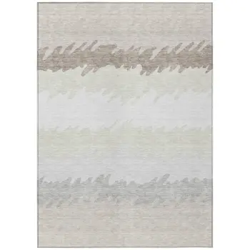 5' X 8' Ivory Beige And Taupe Striped Washable Indoor Outdoor Area Rug