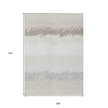 9' X 12' Ivory Beige And Taupe Striped Washable Indoor Outdoor Area Rug