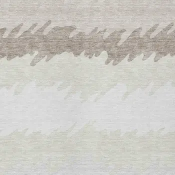 9' X 12' Ivory Beige And Taupe Striped Washable Indoor Outdoor Area Rug