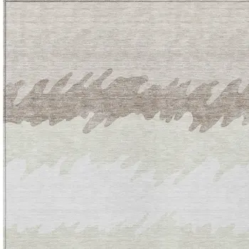 10' X 14' Ivory Beige And Taupe Striped Washable Indoor Outdoor Area Rug