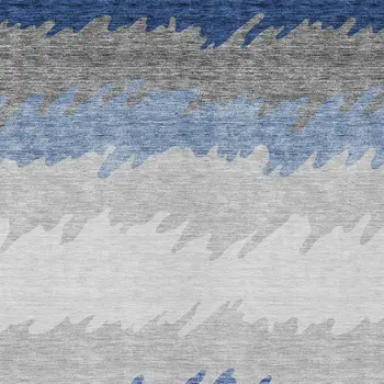 5' X 8' Navy Blue Gray And Silver Striped Washable Indoor Outdoor Area Rug