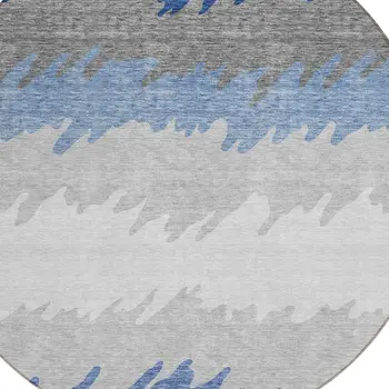 8' Navy Blue Gray And Silver Round Striped Washable Indoor Outdoor Area Rug