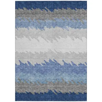 10' X 14' Navy Blue Gray And Silver Striped Washable Indoor Outdoor Area Rug