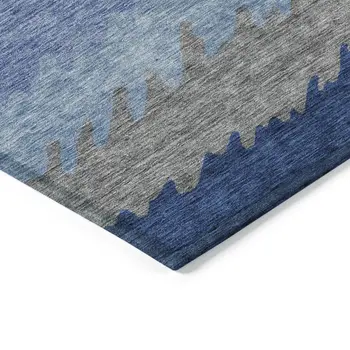 10' X 14' Navy Blue Gray And Silver Striped Washable Indoor Outdoor Area Rug
