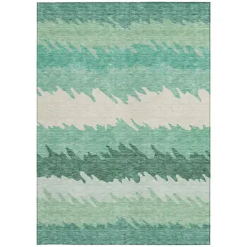 3' X 5' Sage Green And Ivory Striped Washable Indoor Outdoor Area Rug