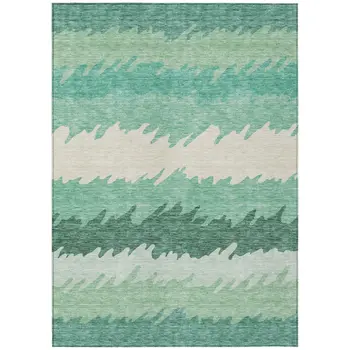 3' X 5' Sage Green And Ivory Striped Washable Indoor Outdoor Area Rug