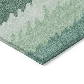 3' X 5' Sage Green And Ivory Striped Washable Indoor Outdoor Area Rug
