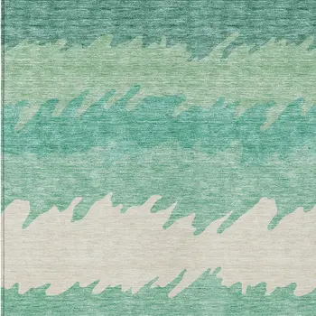 3' X 5' Sage Green And Ivory Striped Washable Indoor Outdoor Area Rug