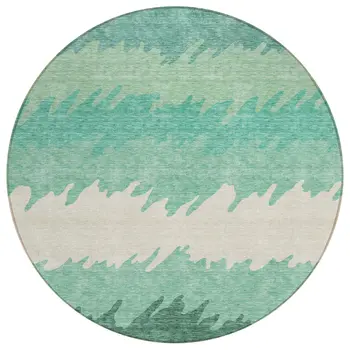 8' Sage Green And Ivory Round Striped Washable Indoor Outdoor Area Rug