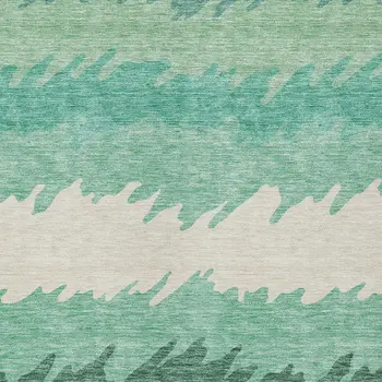 8' X 10' Sage Green And Ivory Striped Washable Indoor Outdoor Area Rug