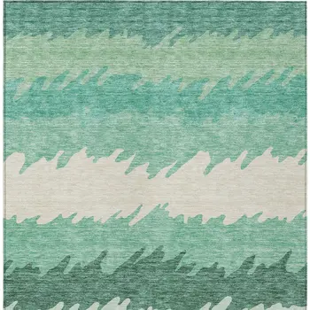 9' X 12' Sage Green And Ivory Striped Washable Indoor Outdoor Area Rug