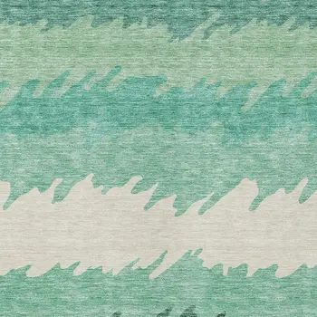 9' X 12' Sage Green And Ivory Striped Washable Indoor Outdoor Area Rug