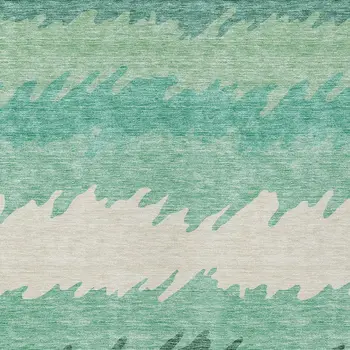 10' X 14' Sage Green And Ivory Striped Washable Indoor Outdoor Area Rug