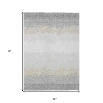 3' X 5' Silver Gray And Beige Striped Washable Indoor Outdoor Area Rug