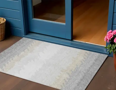 3' X 5' Silver Gray And Beige Striped Washable Indoor Outdoor Area Rug