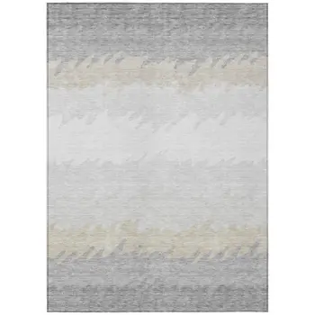 3' X 5' Silver Gray And Beige Striped Washable Indoor Outdoor Area Rug