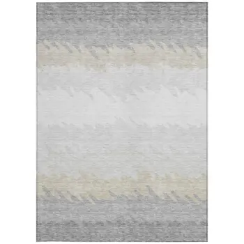 3' X 5' Silver Gray And Beige Striped Washable Indoor Outdoor Area Rug