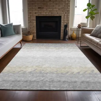 3' X 5' Silver Gray And Beige Striped Washable Indoor Outdoor Area Rug