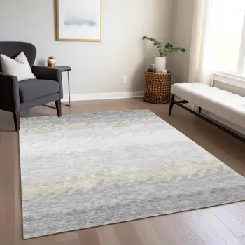 3' X 5' Silver Gray And Beige Striped Washable Indoor Outdoor Area Rug