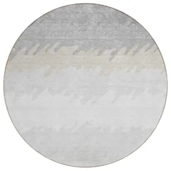 8' Silver Gray And Beige Round Striped Washable Indoor Outdoor Area Rug