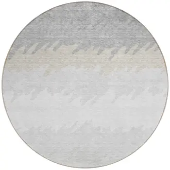 8' Silver Gray And Beige Round Striped Washable Indoor Outdoor Area Rug